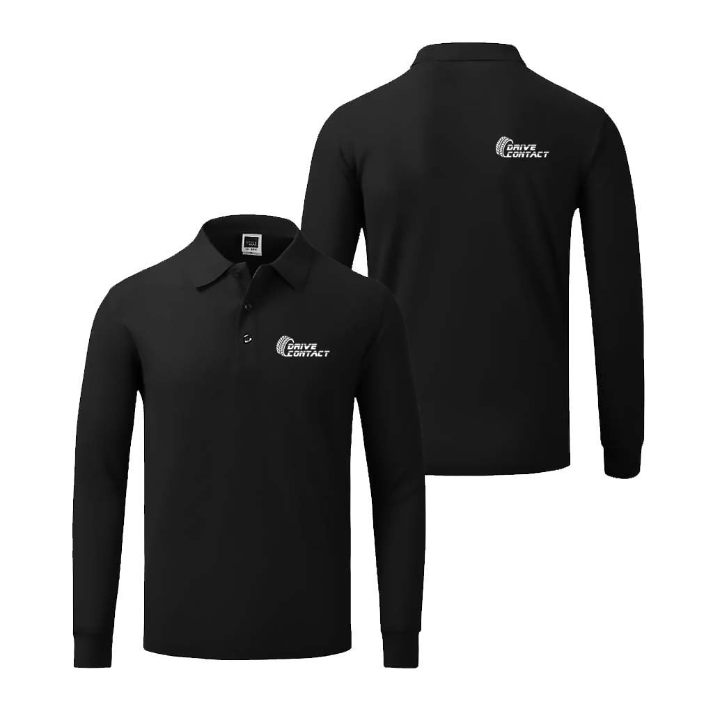 DriveContact breathable cotton long sleeve polo - BLACK