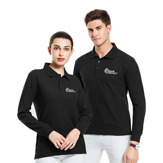 DriveContact breathable cotton long sleeve polo - BLACK