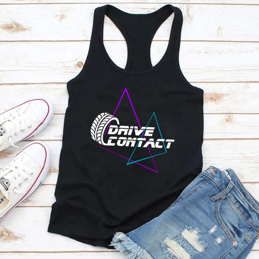 DriveContact: Women's Motor Racing Racerback Tank Top - BLACK