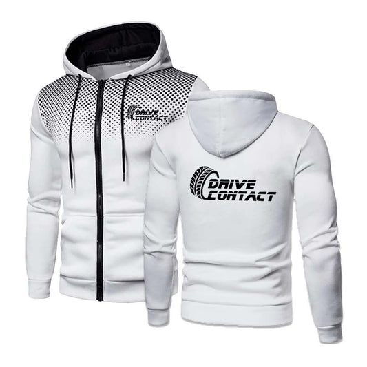 DriveContact Men's Printed Hoodie - WHITE & BLACK