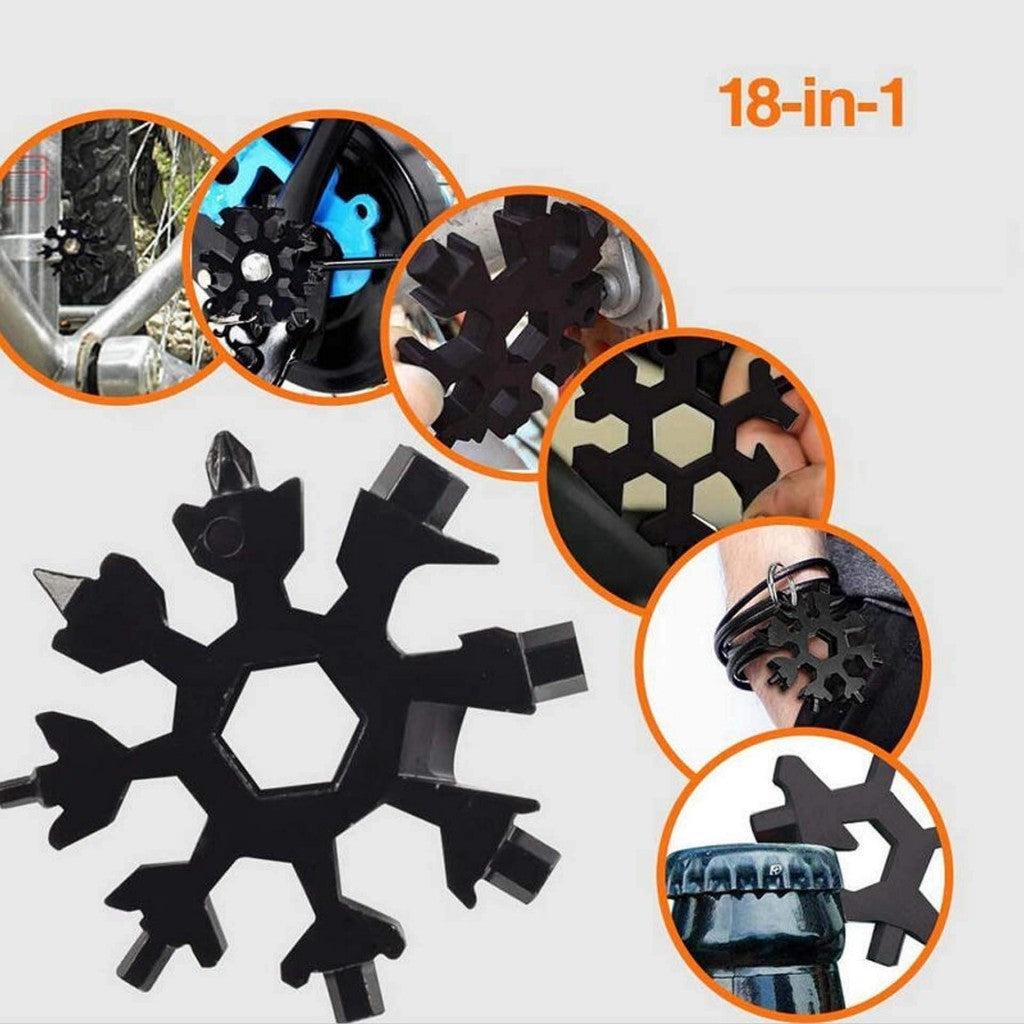 MULTITOOL KEYCHAIN "SNOWFLAKE" 18 IN 1 - BLACK